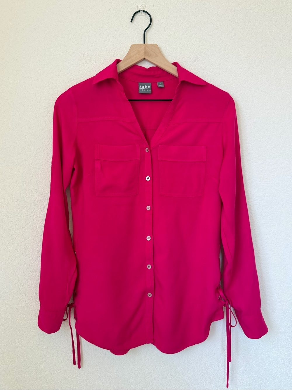 Soho Jeans Shirt Fuchsia Blouse Size XS With Lace-Up Side Details